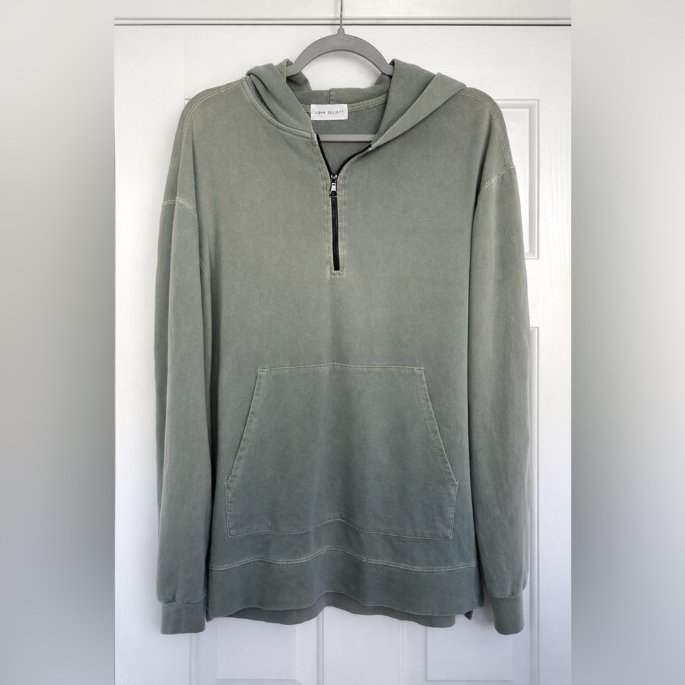John Elliott Mercer quarter zip hoodie in washed green,Medium - Picture 2 of 4